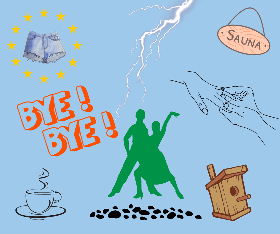 10 tekstissä mainittuihin euroviisukappaleisiin viittaavaa kuvaa.