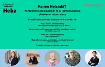 Hekan paneelikeskustelu järjestetään perjantaina 26.6.2026 klo 14 SuomiAreenan Sata shipbuilding -lavalla. Paneelissa ovat mukana Hekan toimitusjohtaja Maria Aspala, Helsingin kaupungin kaupunkiympäristön toimialan apulaispormestari Johanna Laisaari, Vuokralaiset VKL ry toiminnanjohtaja Anne Viita ja Turun yliopiston sosiologian emeritusprofessori Hannu Ruonavaara. Keskustelun juontaa Yleltä tuttu uutiskasvo Jussi-Pekka Rantanen.