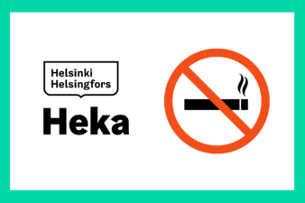 Hekan tunnus ja tupakointikielto-merkki.