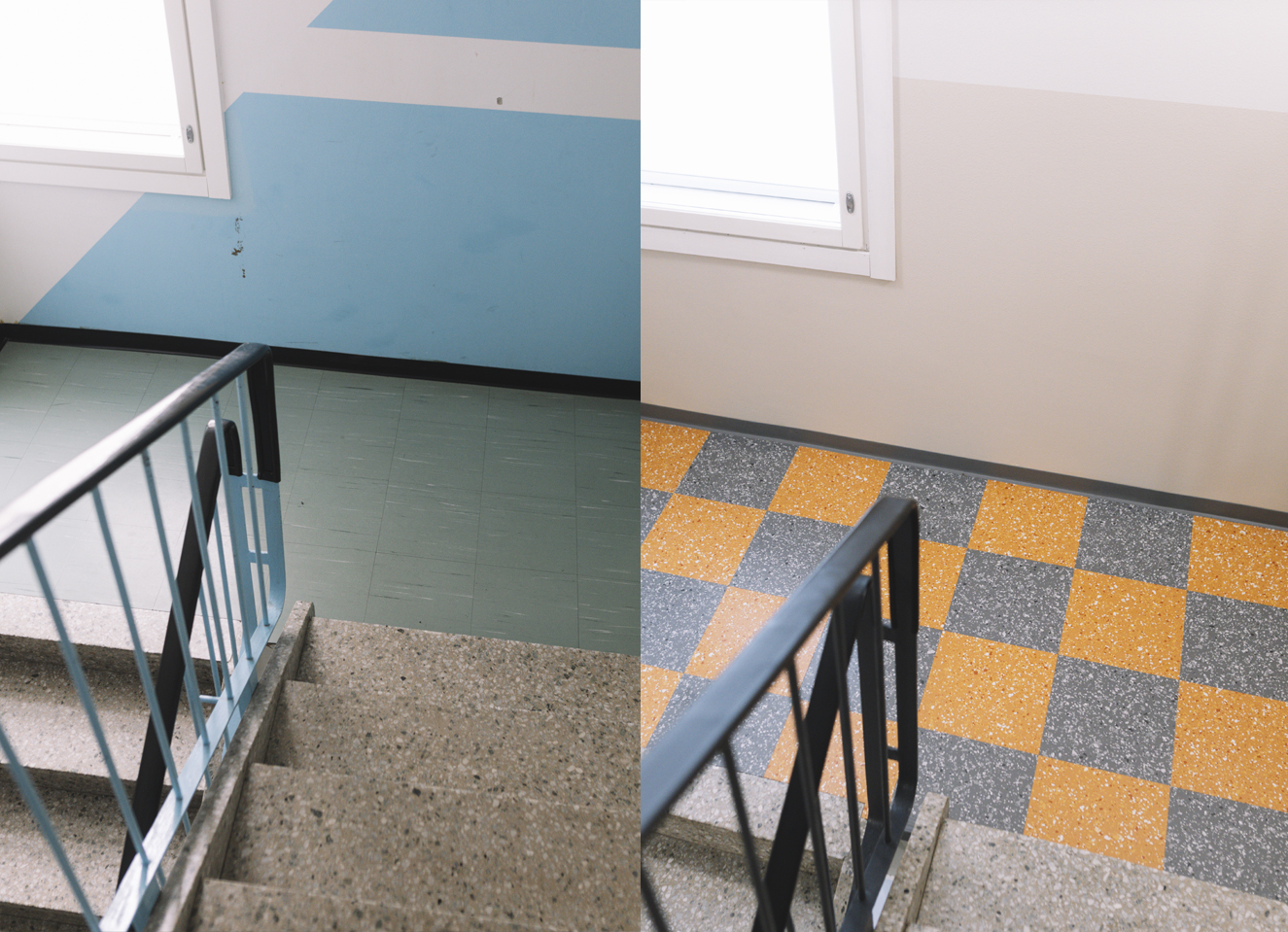 Daugiabučio laiptinės atnaujinimas prieš ir po