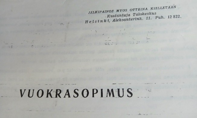 Valkoinen paperi, jossa lukee muun muassa vuokrasopimus.